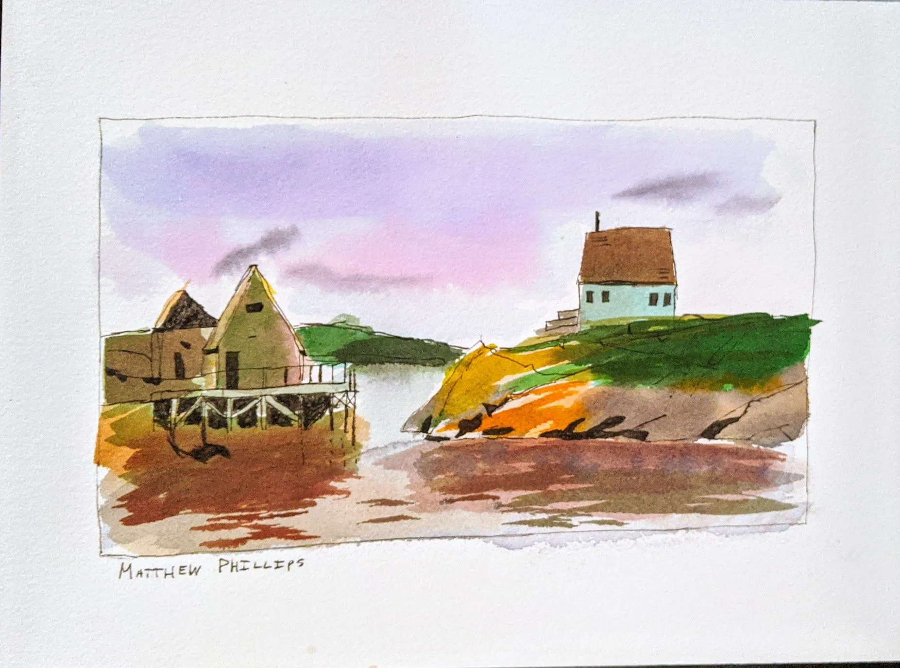 A lake view in watercolor