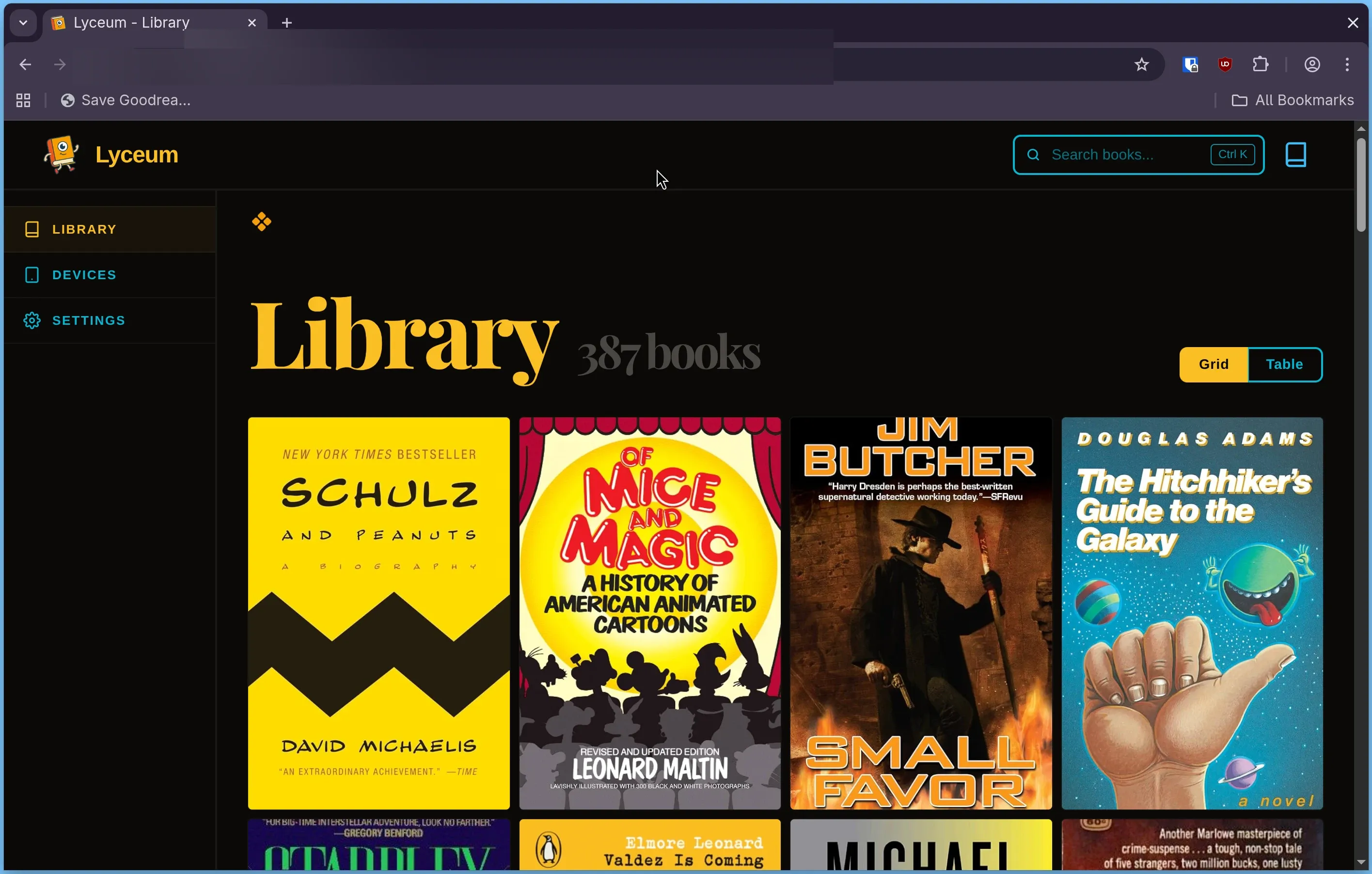 Screenshot of the library